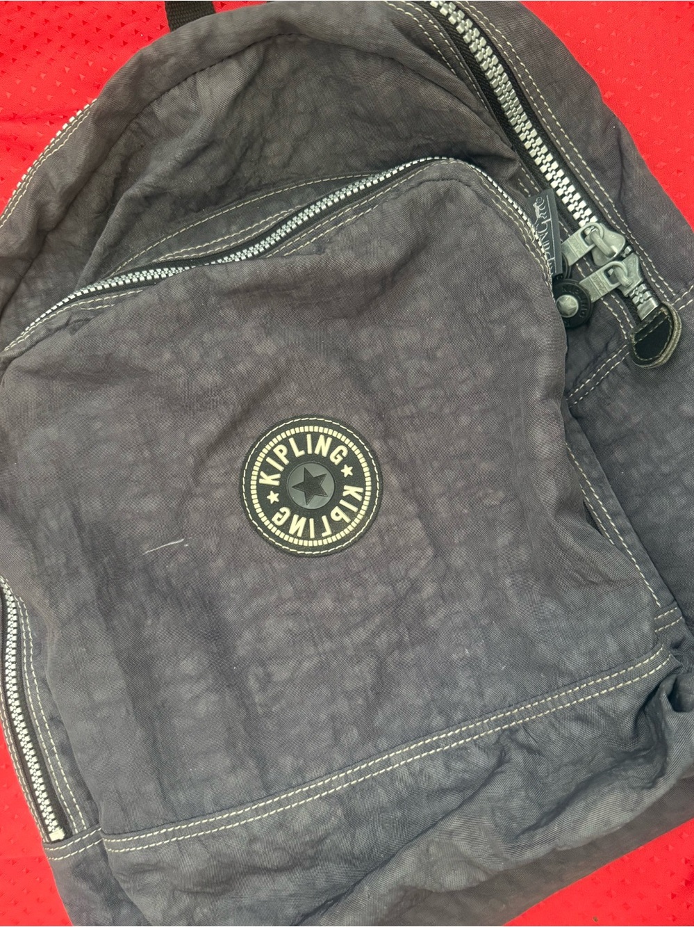 Kipling Dark Gray Nylon Backpack with Front Pocket Multiple Compartments